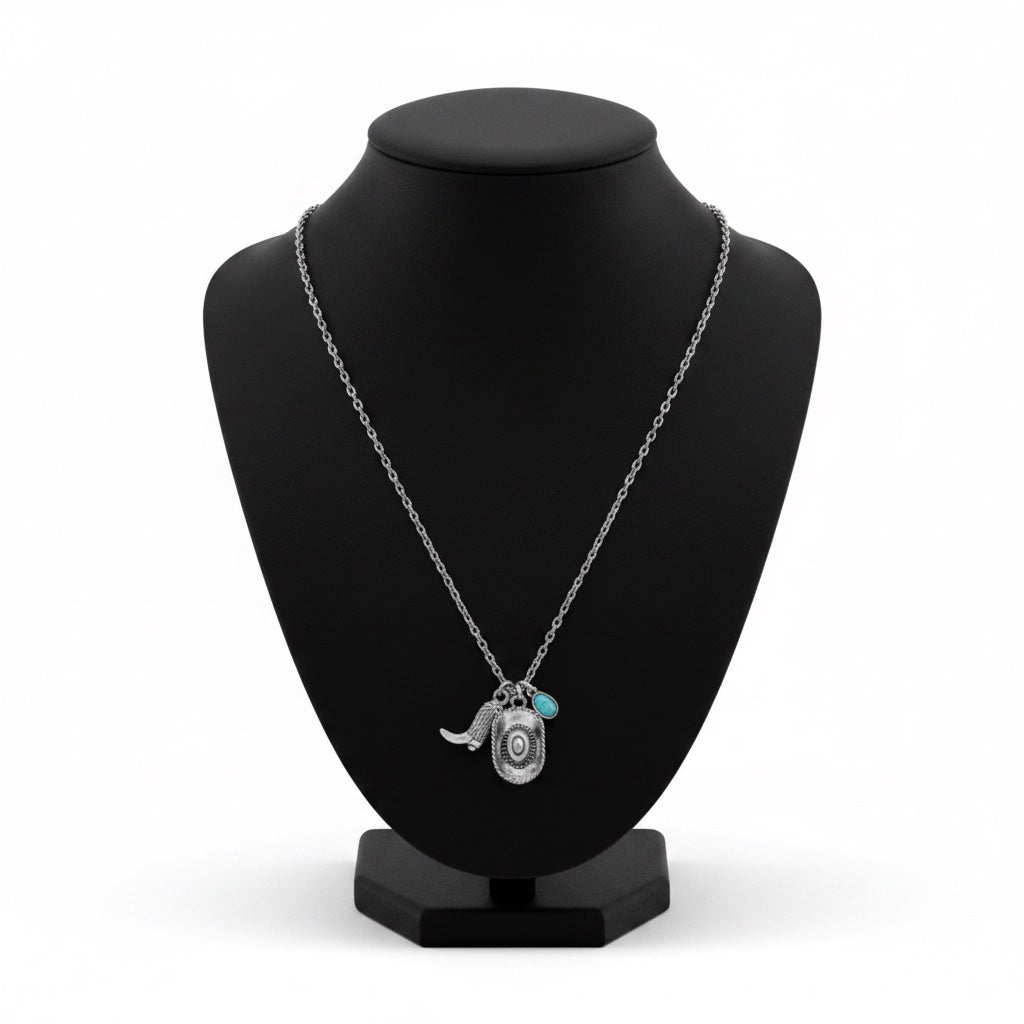 Western Cowboy Hat & Boot Charm Necklace: SXTUQ