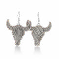 Western Style Cowboy Rhinestone Cowhide Cowhead Earrings -WJ: 3