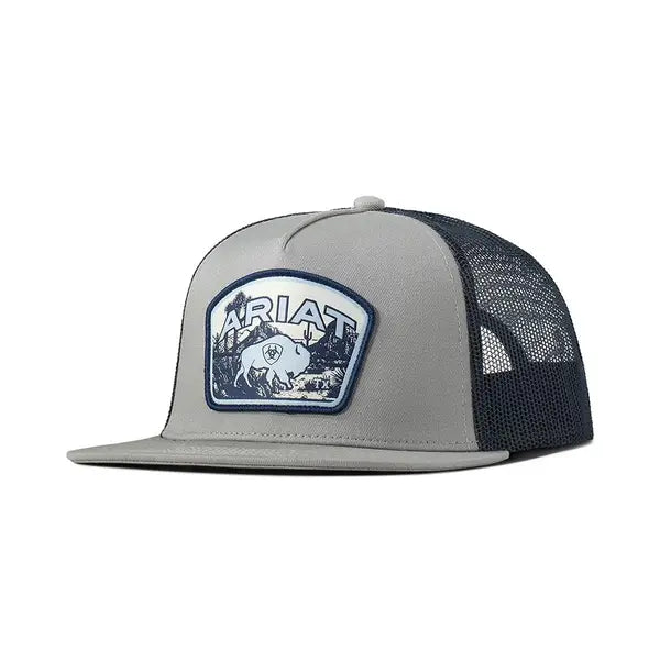 ARIAT MENS CAP SNAPBACK BUFFALO PATCH GREY