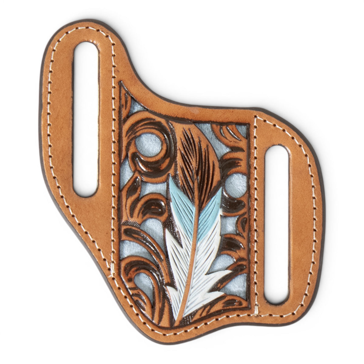 Nocona Tan Hand Tooled Feather Leather Knife Sheath 1807008