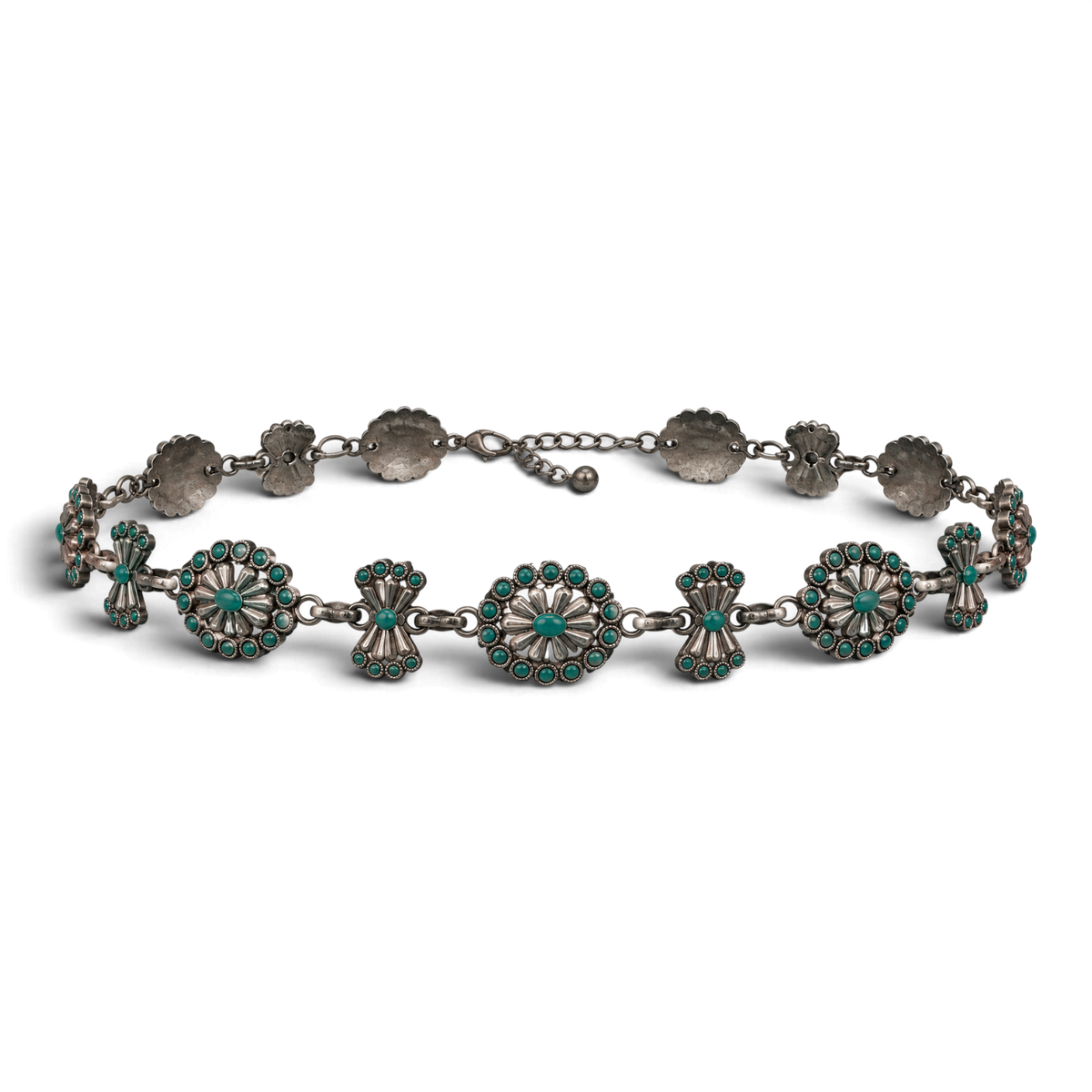 3D HATBAND 1" SCALLOPED OVAL BUTTERFLY CONCHOS TURQUOISE