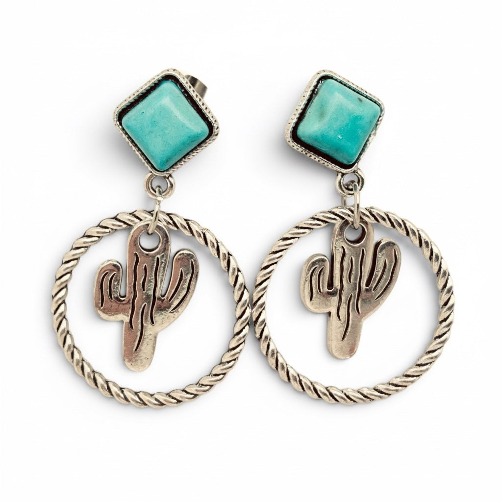 Western Style Cactus Pendant Post Earrings - WJ: Cactus