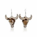 Western Style Cowboy Rhinestone Cowhide Cowhead Earrings -WJ: 1