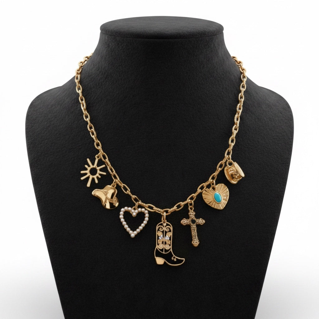 Western Charm Necklace - Boot cross heart | 80N92712: GOLD