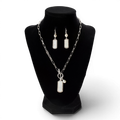 BLAZIN ROXX NECKLACE AND EARRING SET OPAL STONES RECTANGLE WHITE