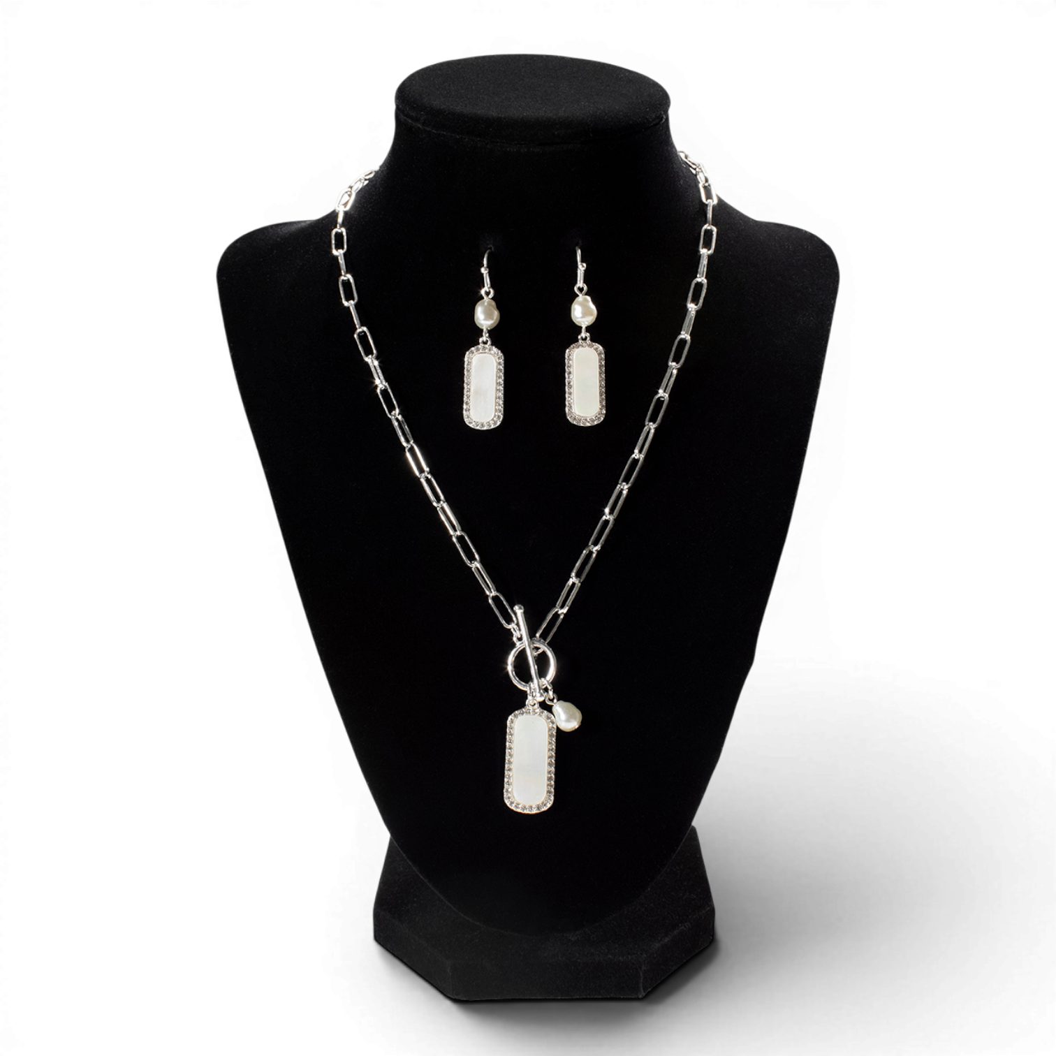 BLAZIN ROXX NECKLACE AND EARRING SET OPAL STONES RECTANGLE WHITE