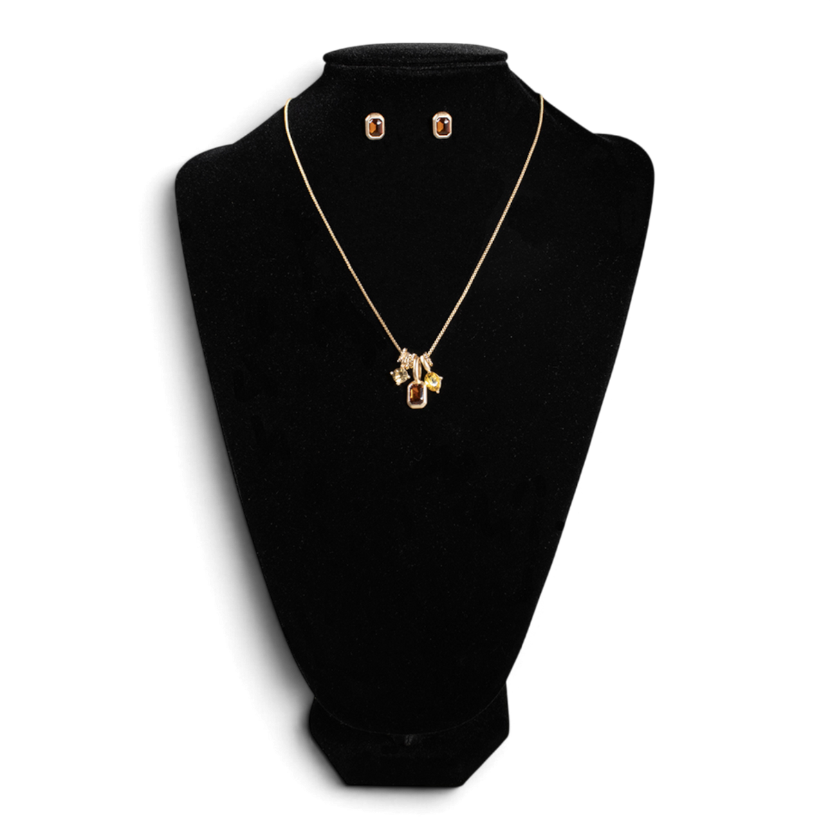 BLAZIN ROXX NECKLACE AND EARRING SET GEMSTONE CHARMS GOLD