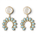 BLAZIN ROXX SEMI CIRCLE EARRINGS PEARL TURQUOISE