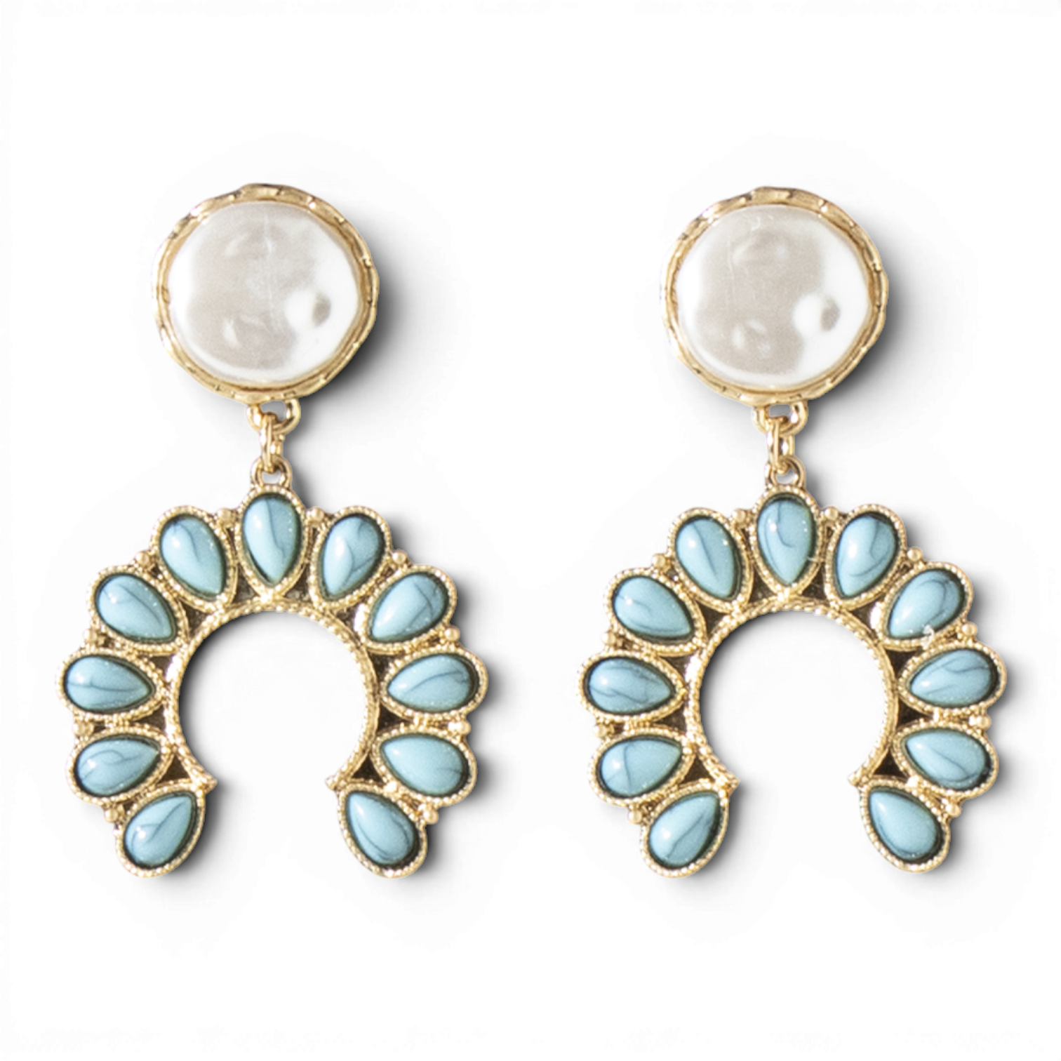 BLAZIN ROXX SEMI CIRCLE EARRINGS PEARL TURQUOISE