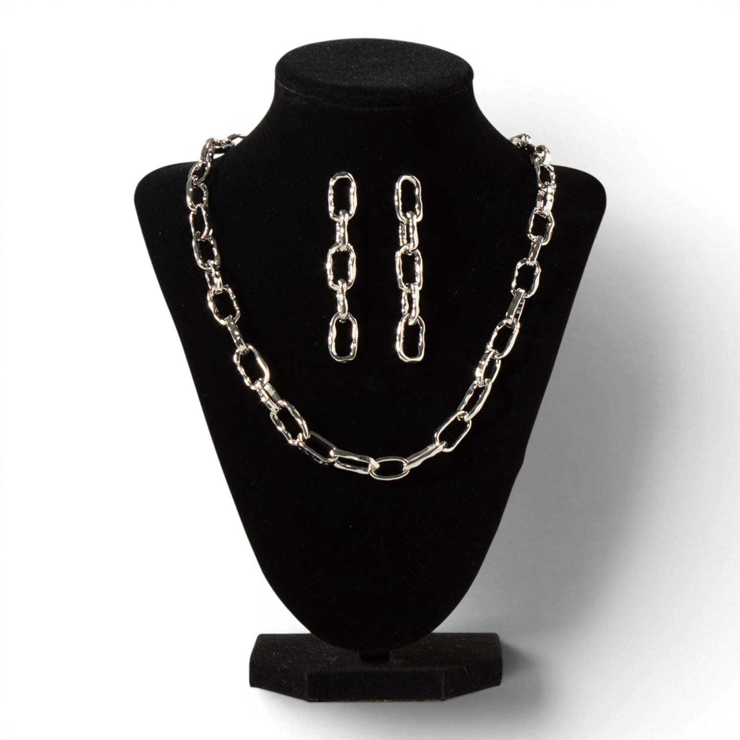 BLAZIN ROXX LADIES EARRING AND NECKLACE SET HAMMERED METAL SILVER