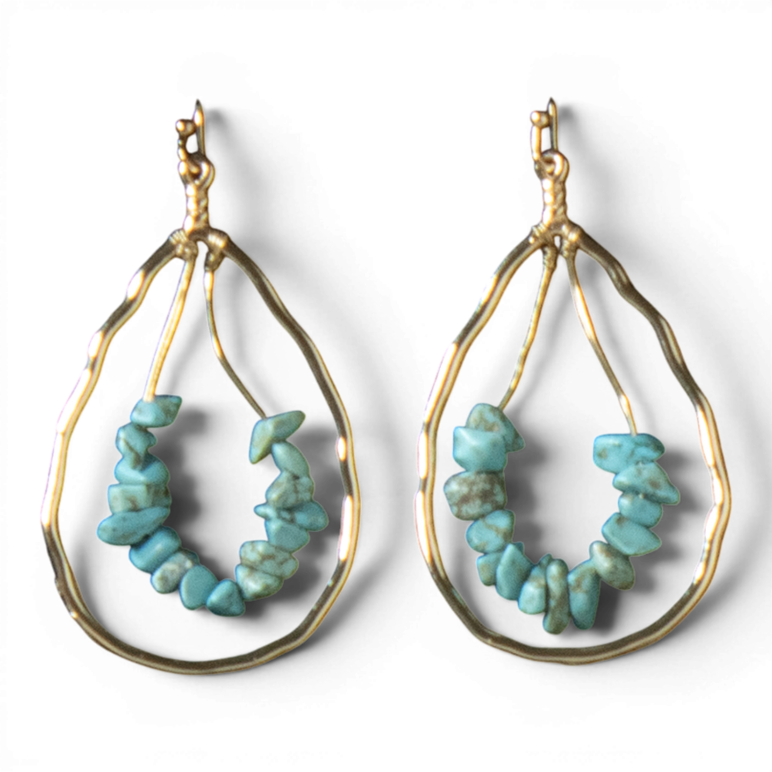 BLAZIN ROXX TURQUOISE STONE TEAR DROP EARRINGS, GOLD