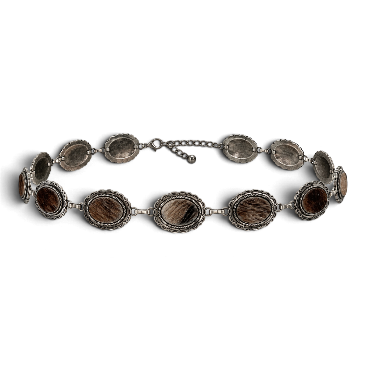 3D HATBAND 1" ROUND CALF HAIR INLAY CONCHOS BROWN