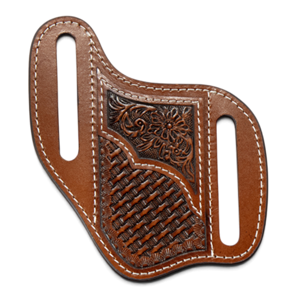 3D KNIFE SHEATH BASKET WEAVE FLORAL OVERLAY TAN