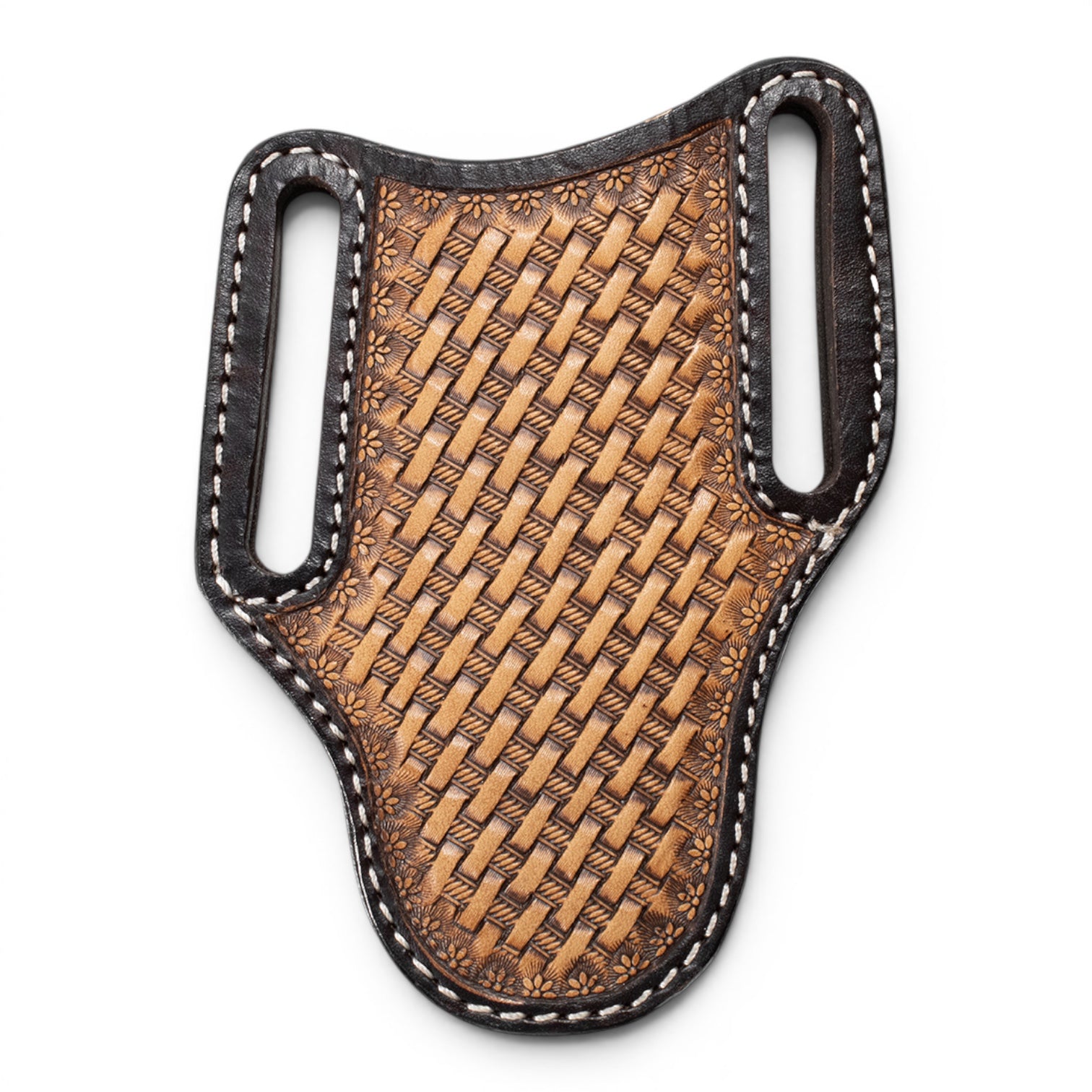 3D KNIFE SHEATH LARGE PANCAKE STYLE BASKET WEAVE BROWN