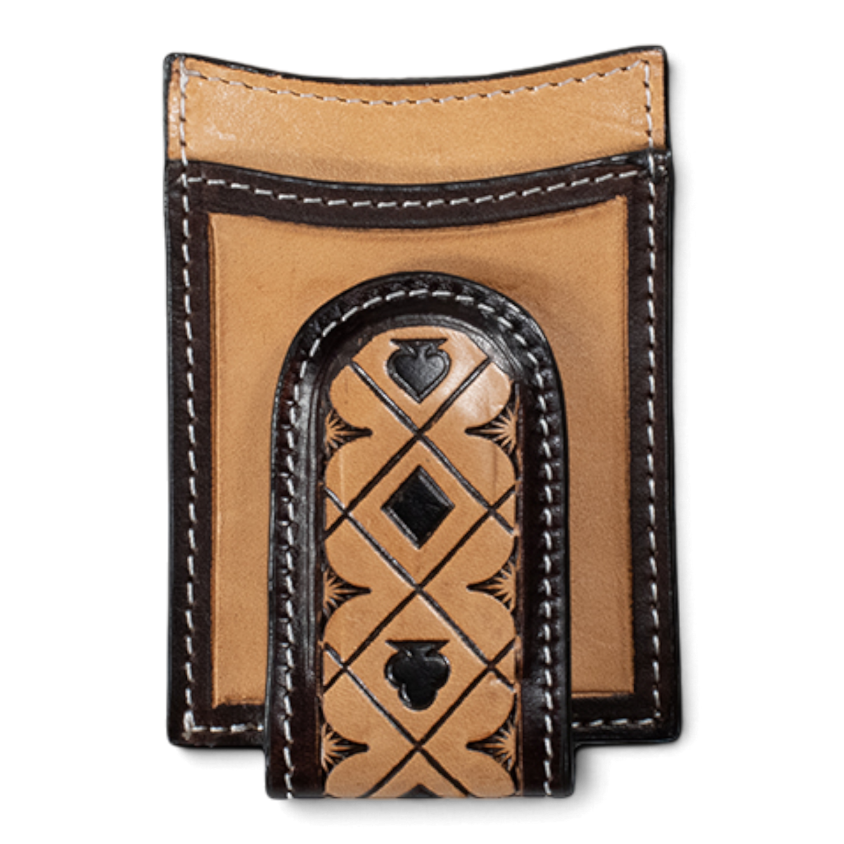 3D MENS CARD CASE MONEY CLIP WALLET CARD SUITS BROWN