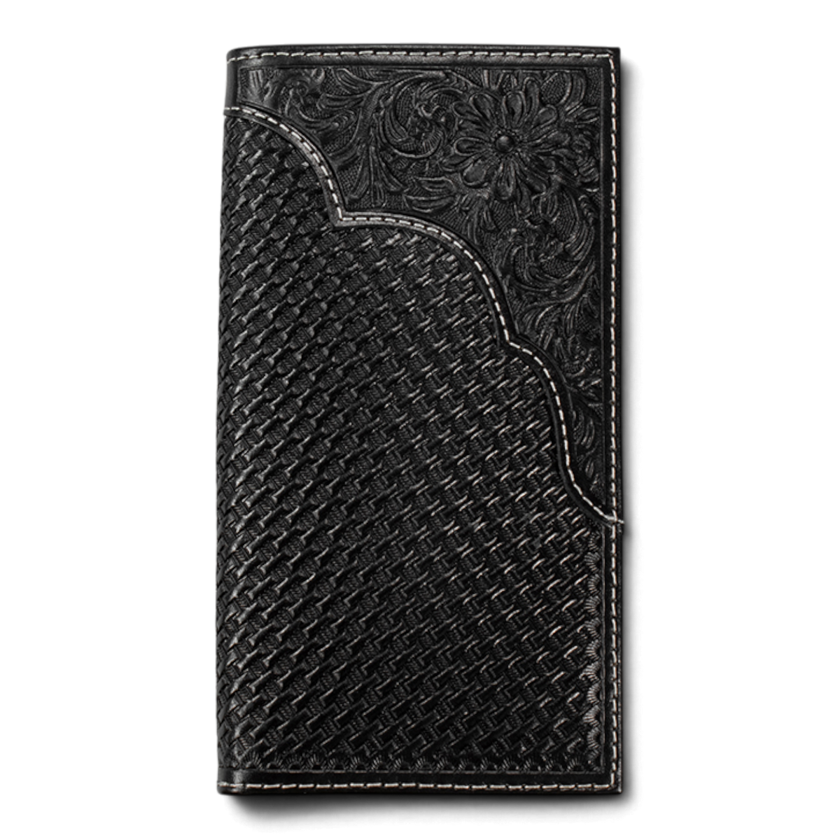 3D MENS RODEO STYLE WALLET BASKET WEAVE OVERLAY BLACK
