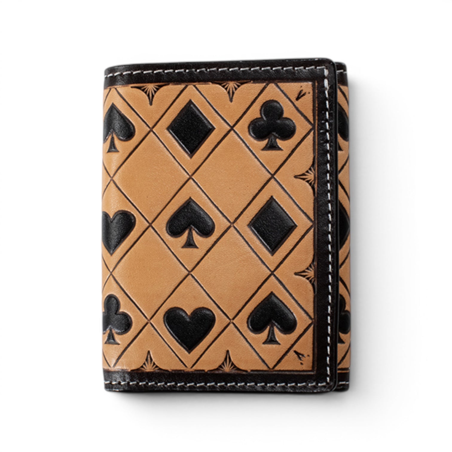 3D MENS TRIFOLD WALLET CARD SUITS BROWN
