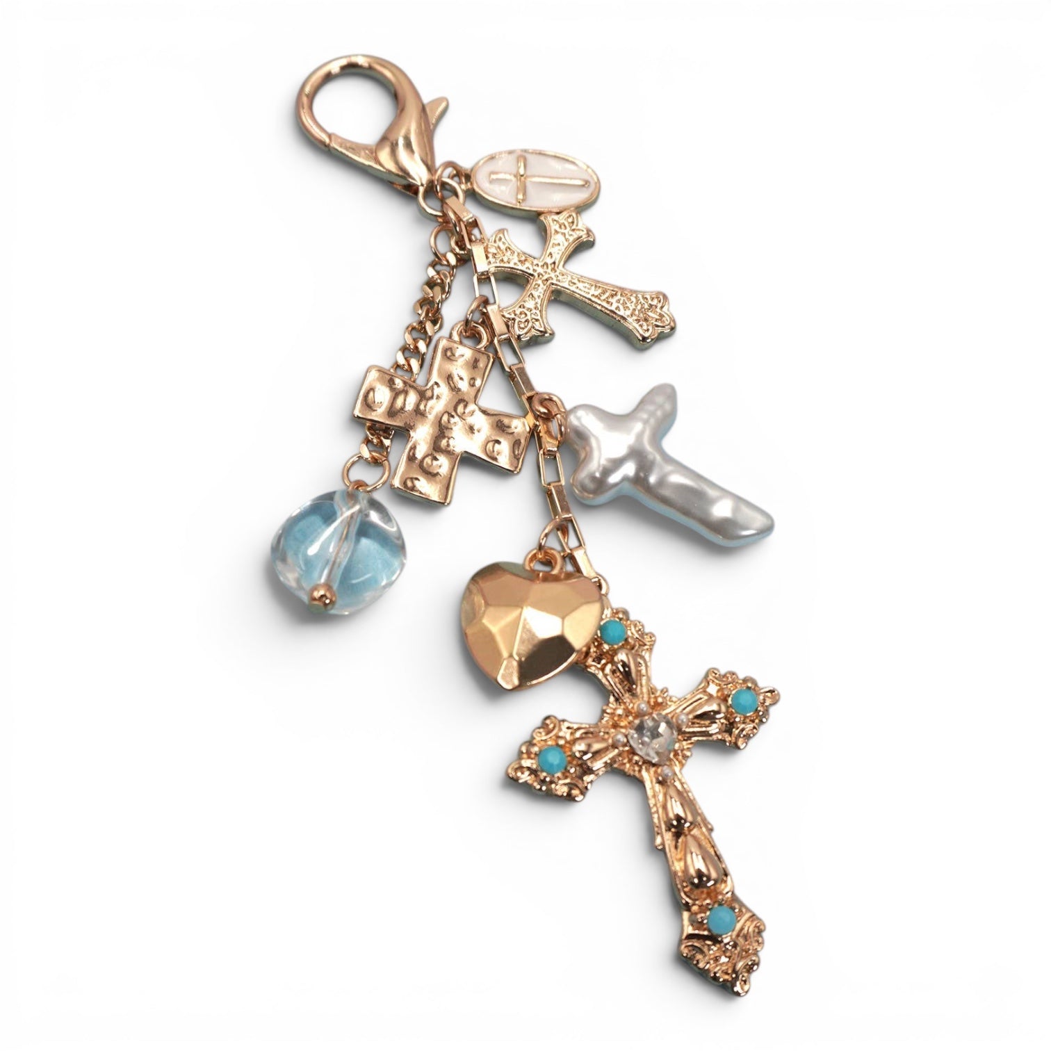 BAG CHARM- WESTERN HEART PEARLIZED CROSS | 80K040: Gold