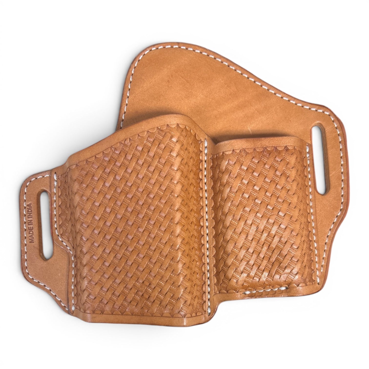 Tan Basket Weave Tooled Leather OWB Gun Holster