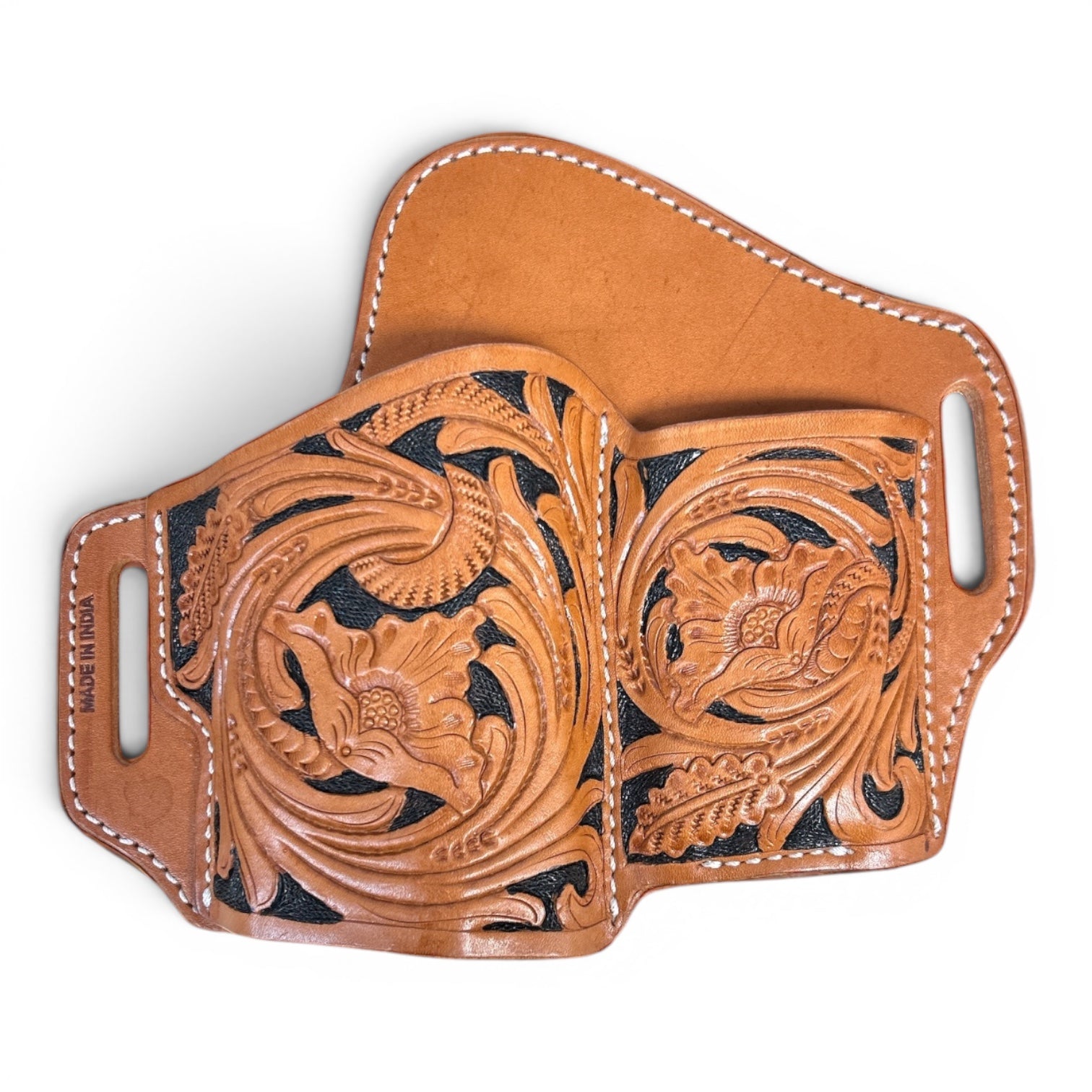 Floral Scroll Tooled Leather OWB Gun Holster