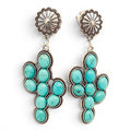 Western Style Turquoise Cactus Pendant Post Earrings - WJ