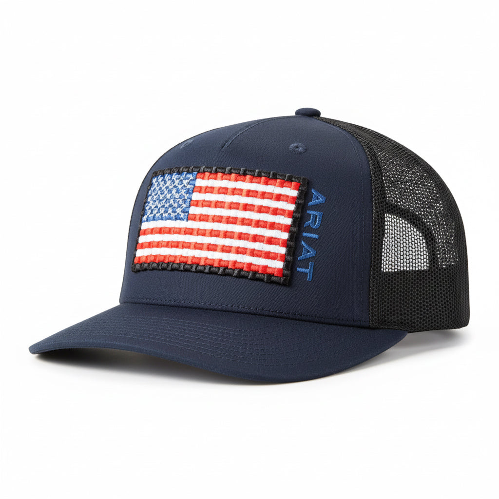 ARIAT MENS CAP BASKET WEAVE AMERICAN FLAG NAVY