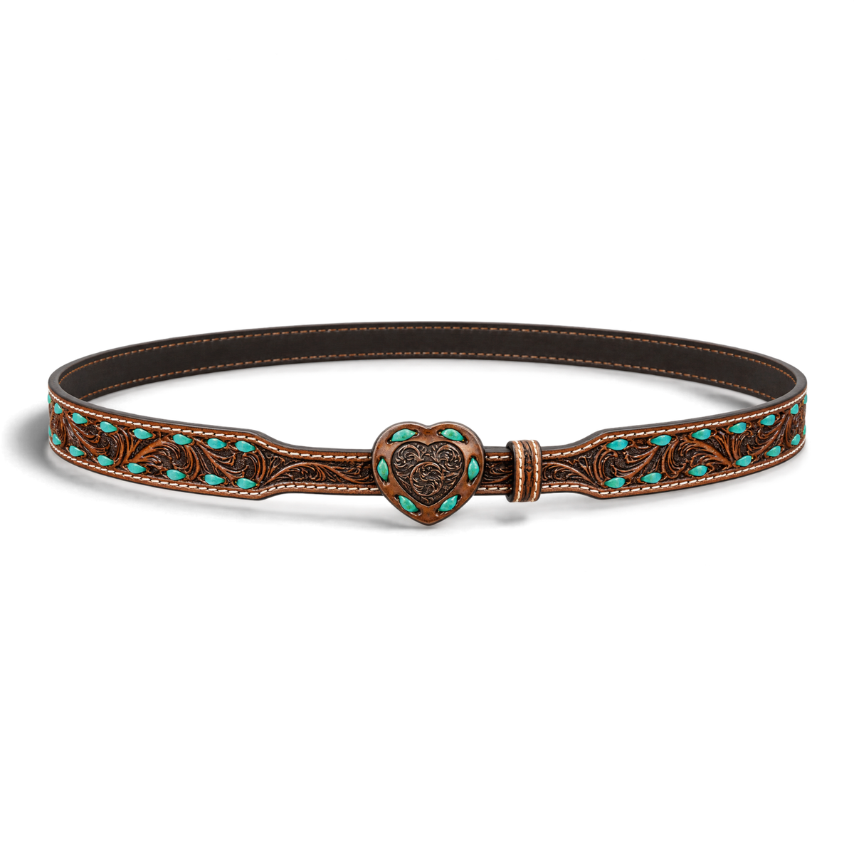 3D HATBAND 3/4"-1/2" SCROLL EMBOSSED HEART BUCK LACE BROWN
