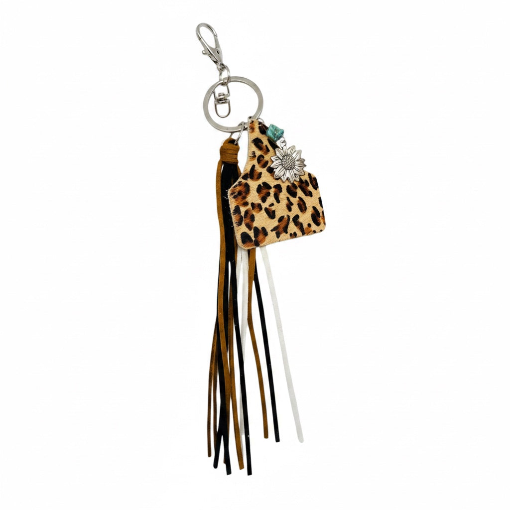 Western Style Geometric Cowhide Keychain: 4