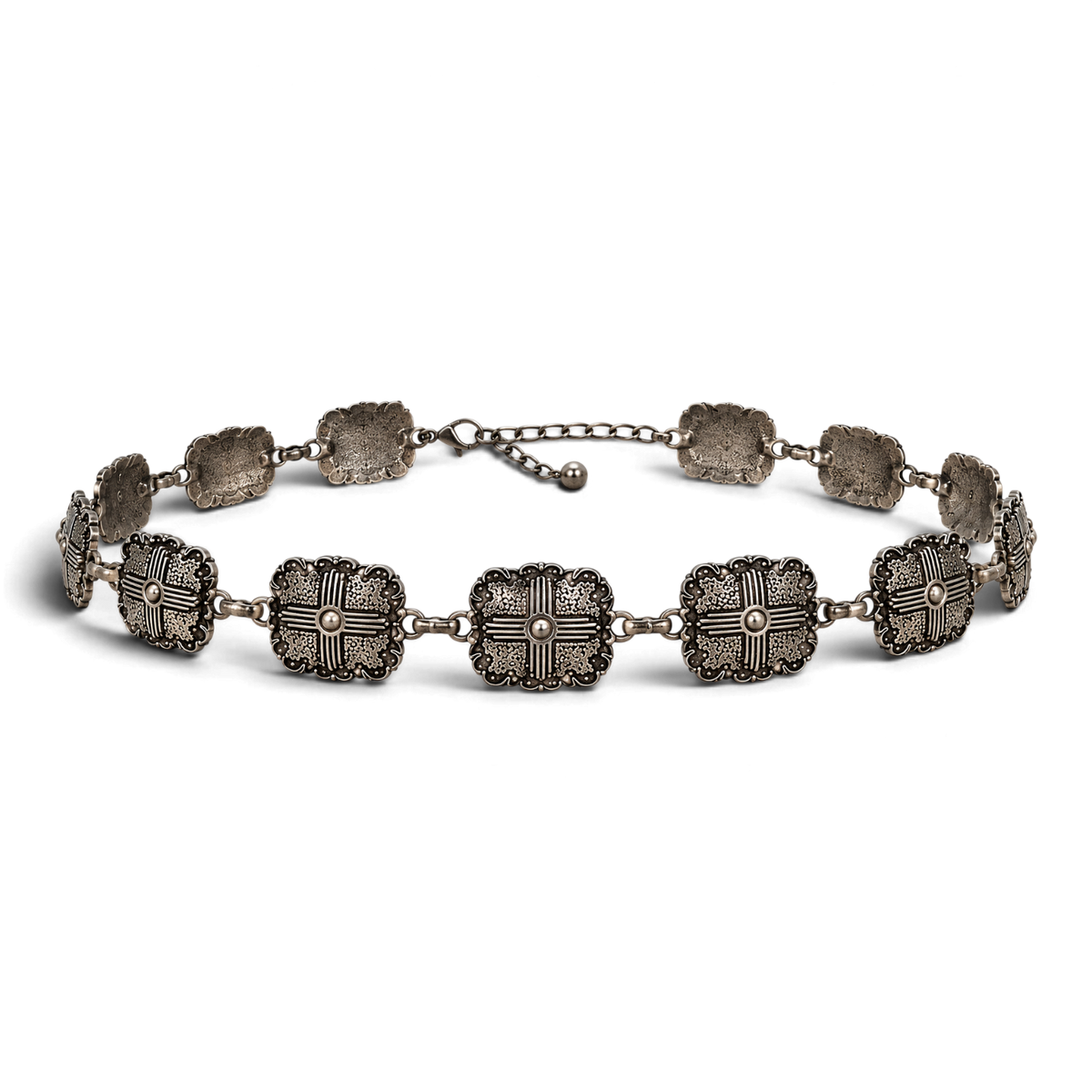 3D CHAIN HATBAND 1" SCALLOPED CROSS CONCHOS SILVER
