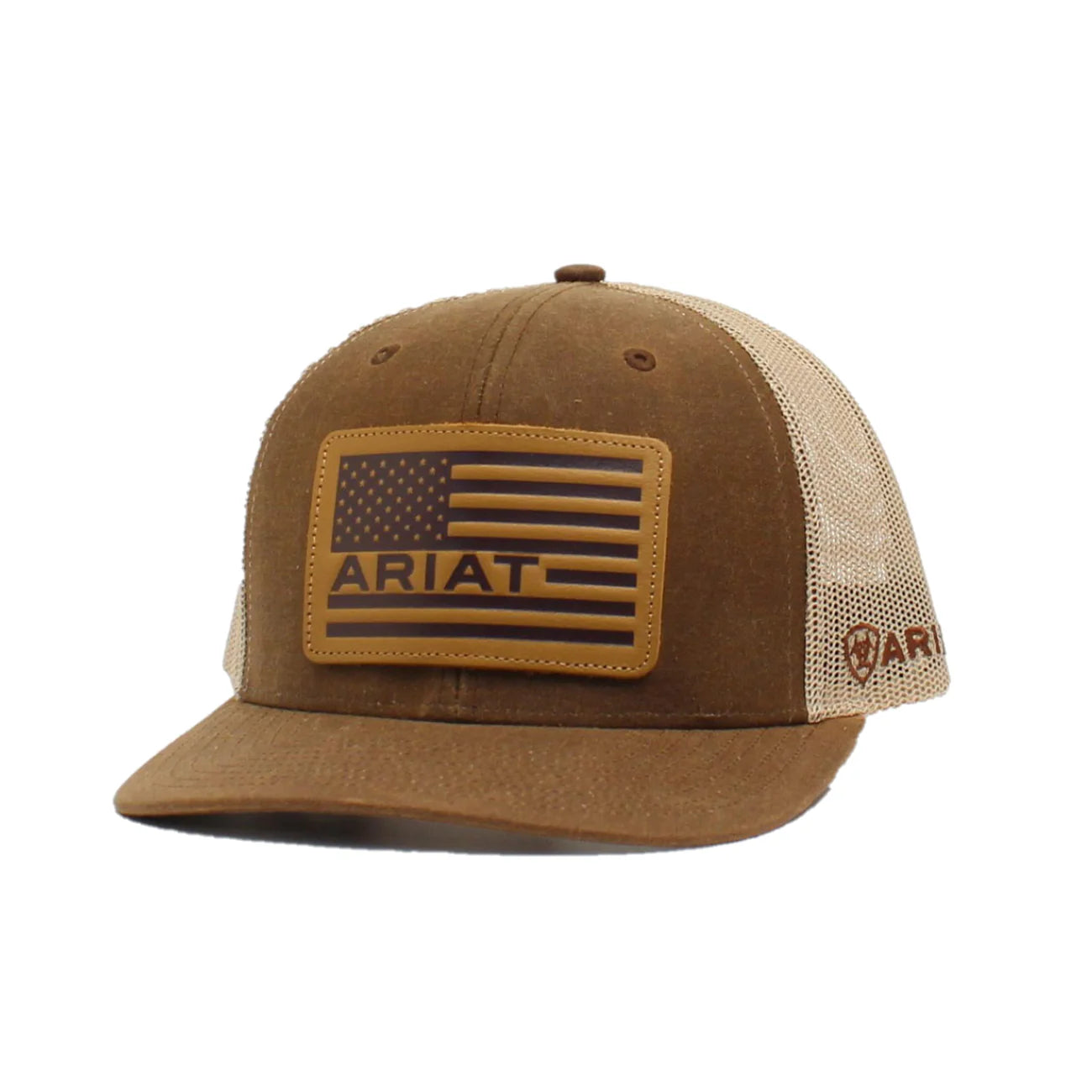 ARIAT MENS R112 OILSKIN USA FLAG LEATHER PATCH BROWN