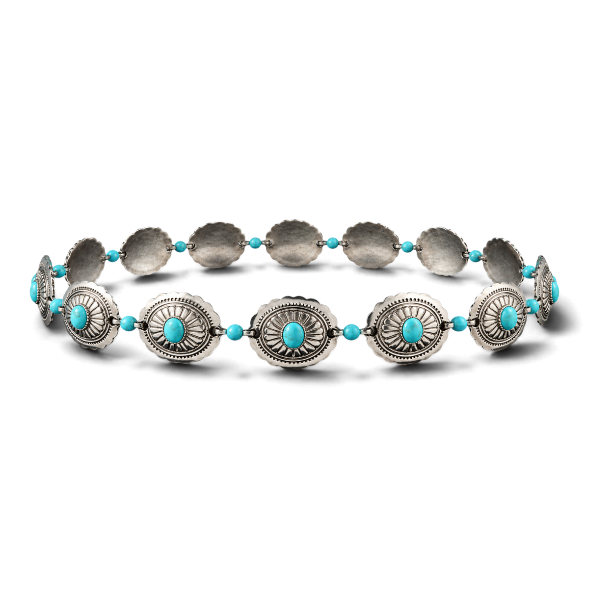 3D CHAIN HATBAND 1" CONCHO STONE TURQUOISE