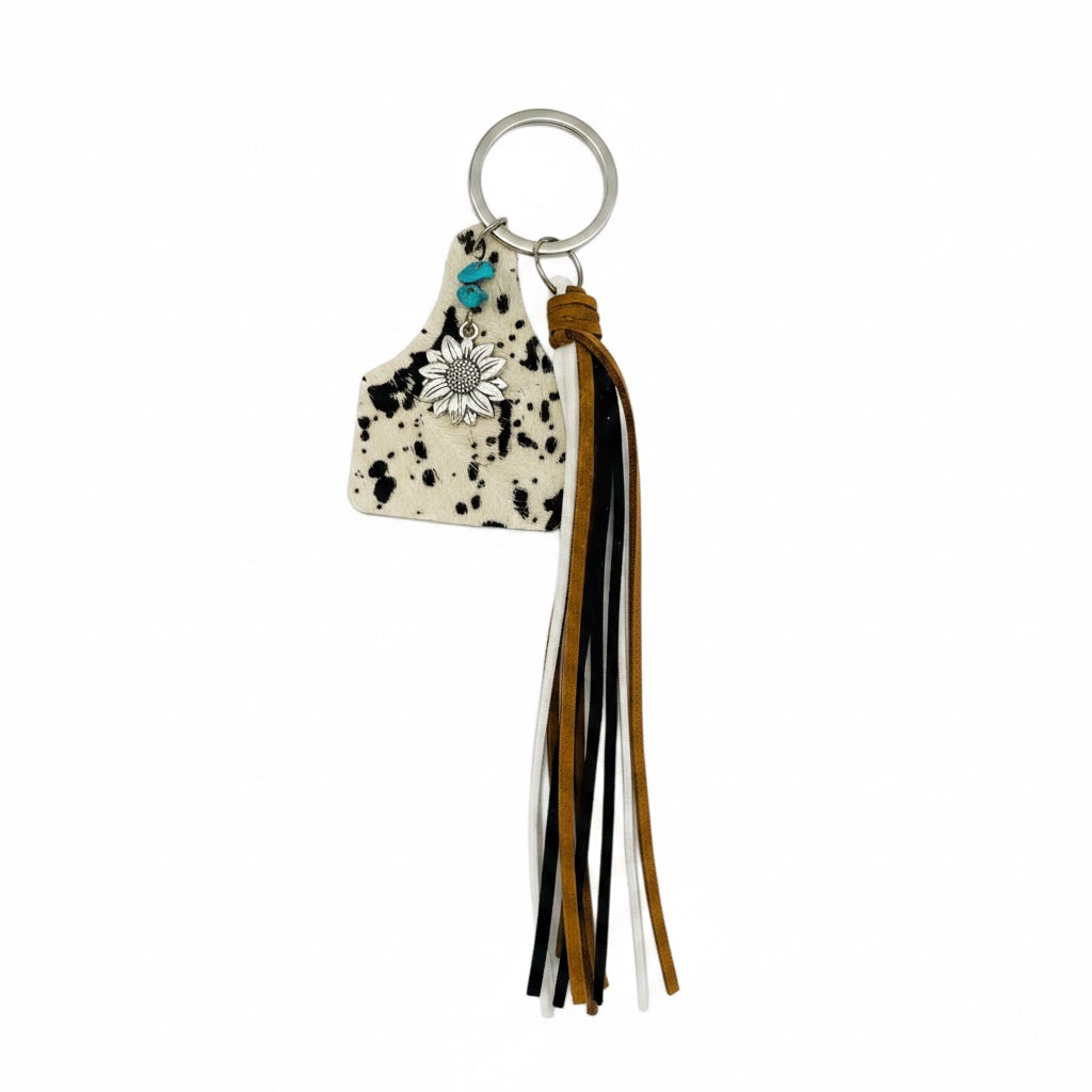 Western Style Geometric Cowhide Keychain: 1