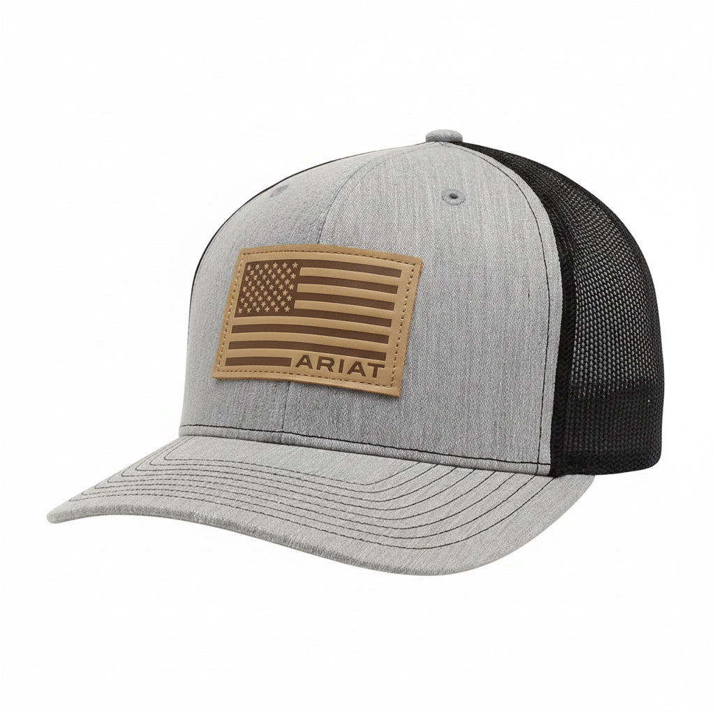 ARIAT MENS R112 SNAP BACK USA FLAG PATCH GREY