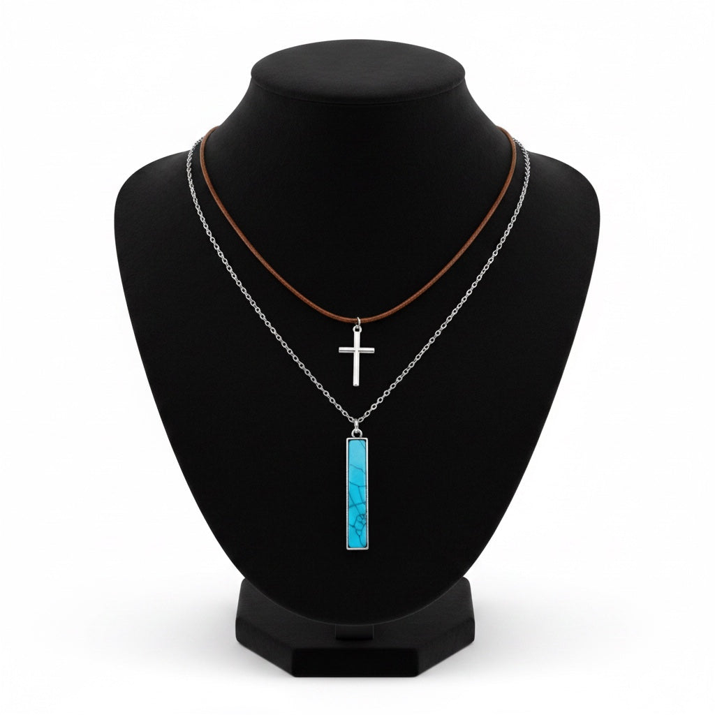 Western Cactus Rectangle Pinestone Pendant Necklace - WJ: Cross