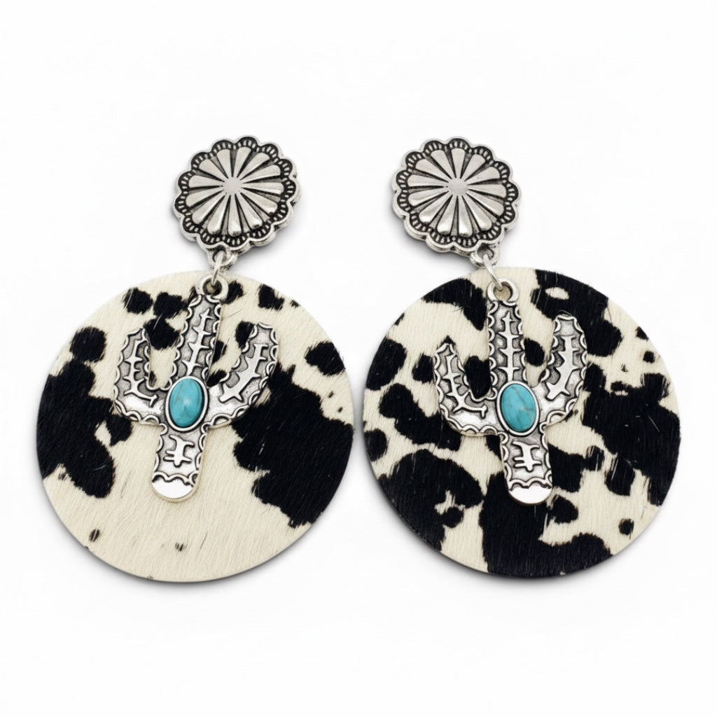 Western Style Cactus Animal Skin Double Charm Earrings - WJ: 1