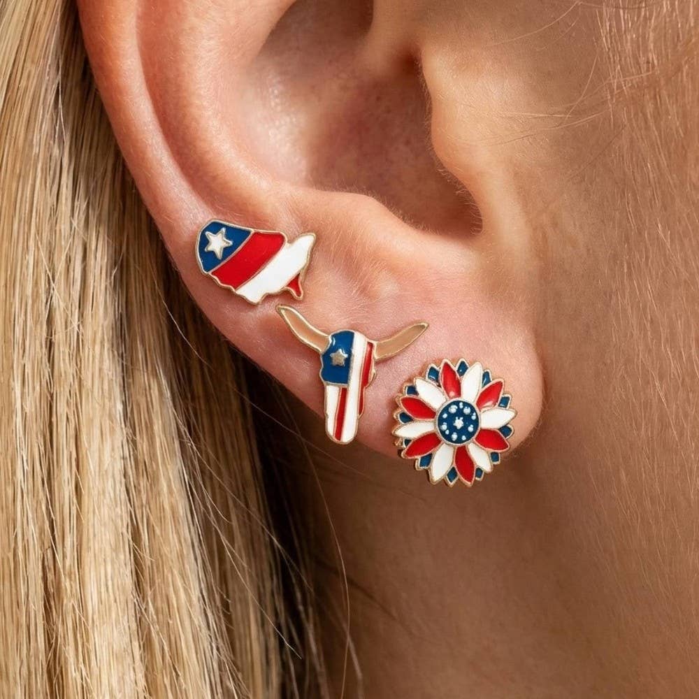 Patriotic Western Theme Stud Earrings Set: GDMLT
