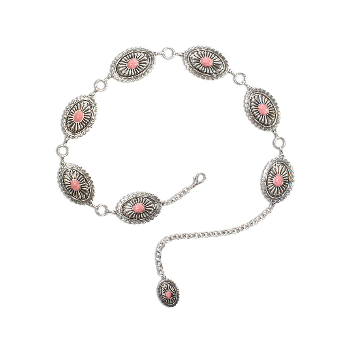 ARIAT LADIES BELT OVAL CONCHO CHAIN PINK