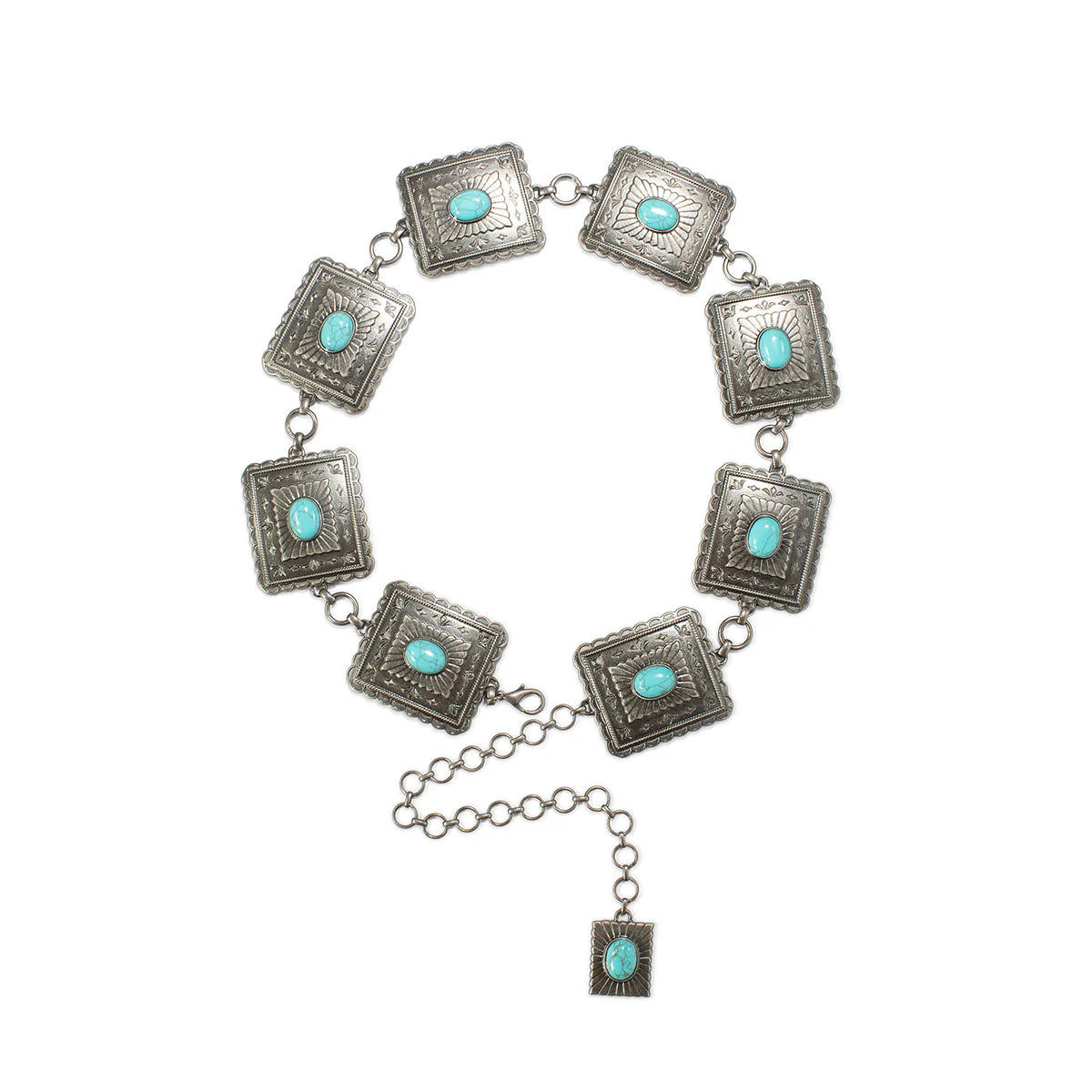 ARIAT LADIES BELT SCALLOPED SQUARE CONCHO CHAIN TURQUOISE