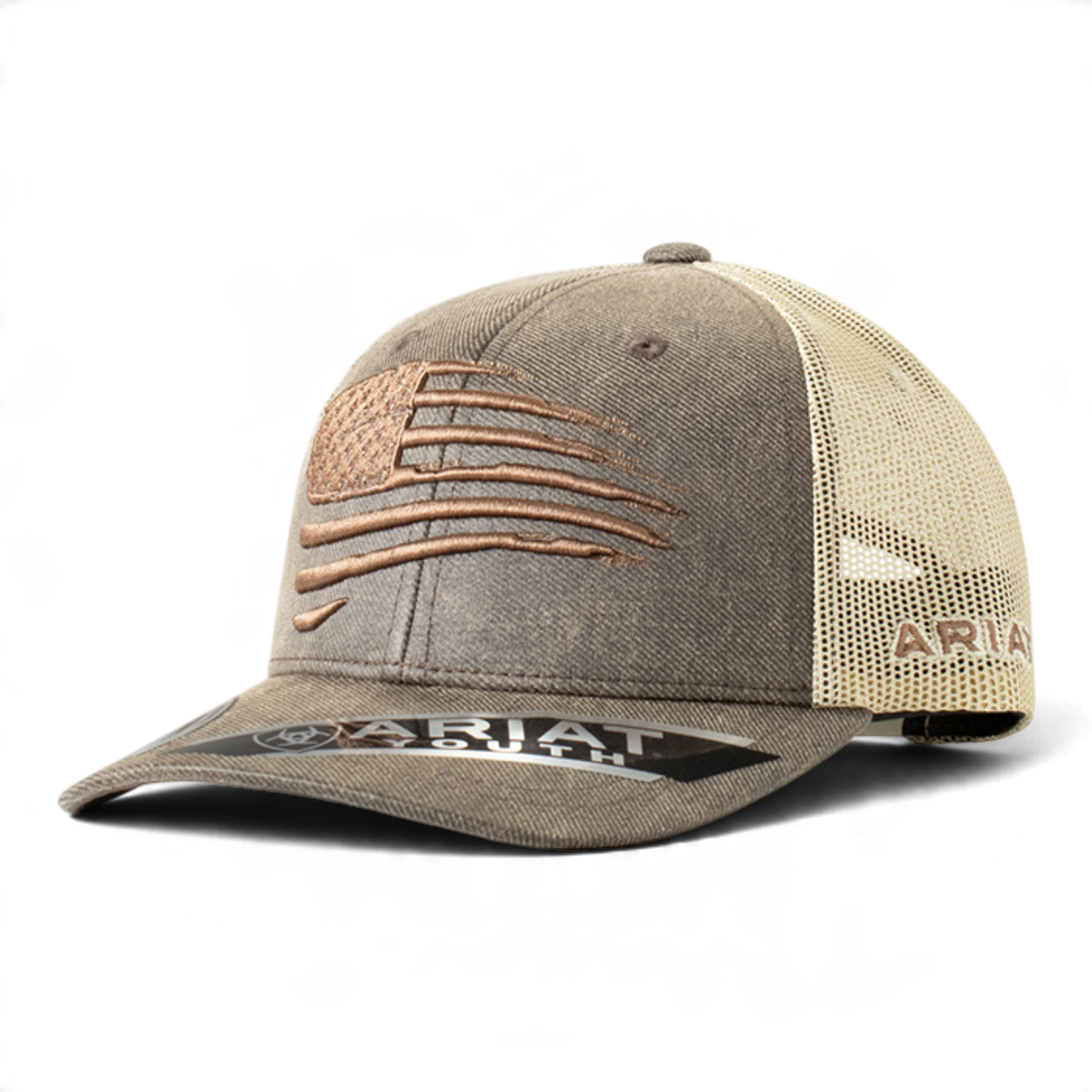 ARIAT YOUTH SEMI CURVED BILL DISTRESSED FLAG BR