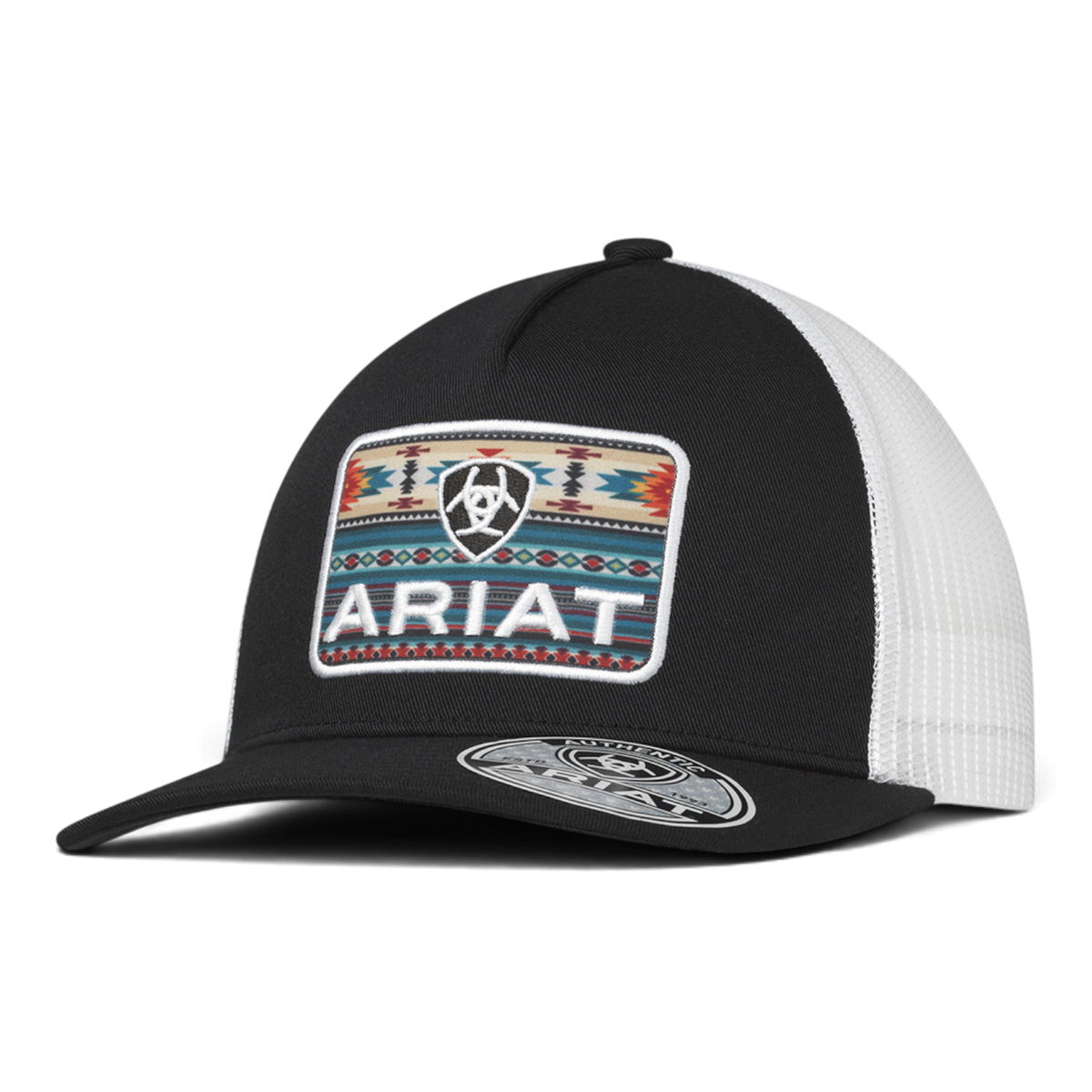 ARIAT MENS CAP RECTANGLE SOUTHWESTERN PATCH BLACK