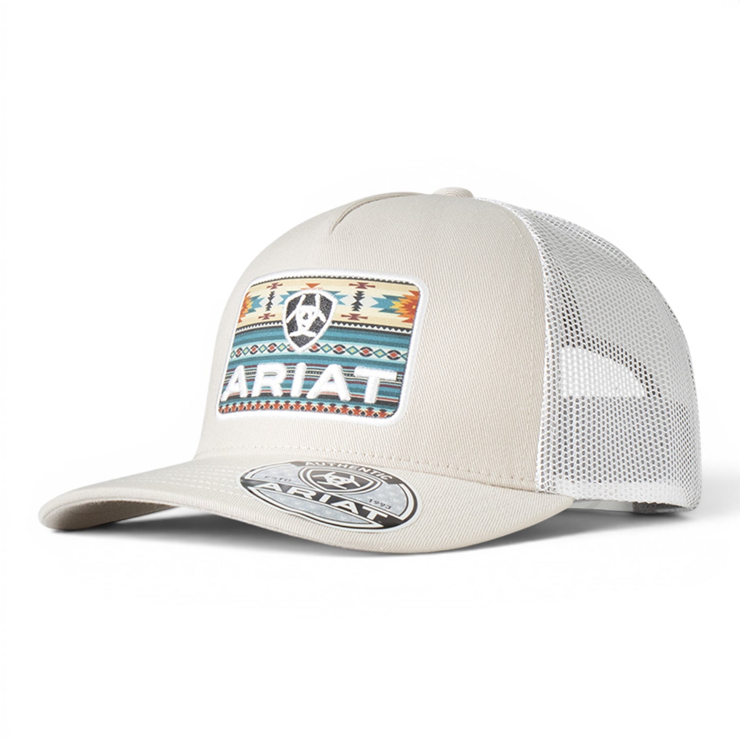 ARIAT MENS CAP RECTANGLE SOUTHWESTERN PATCH BEIGE