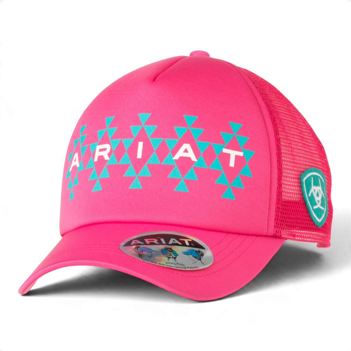 ARIAT GIRLS PONYFLO CAP SOUTHWESTERN LOGO HOT PINK
