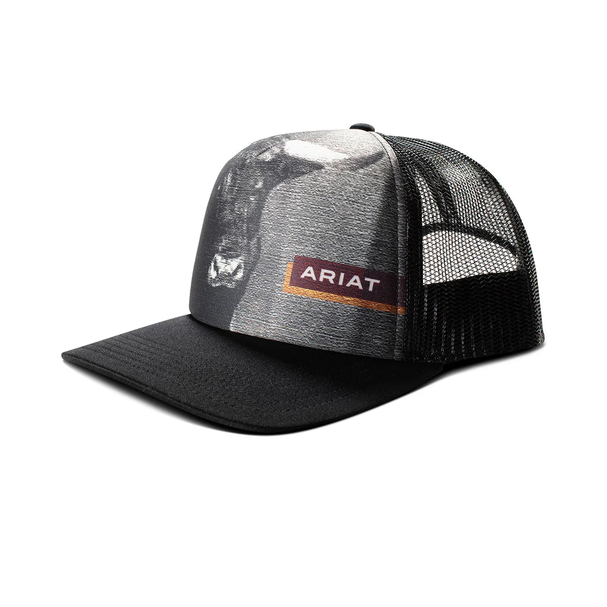 ARIAT MENS CAP SNAP BACK FOAM FRONT BULL PRINT BLACK