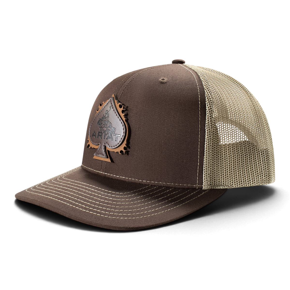 ARIAT MENS CAP SNAP BACK SPADE PATCH BROWN