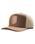 ARIAT MENS CAP SNAP BACK FAUX LEATHER PATCH BROWN