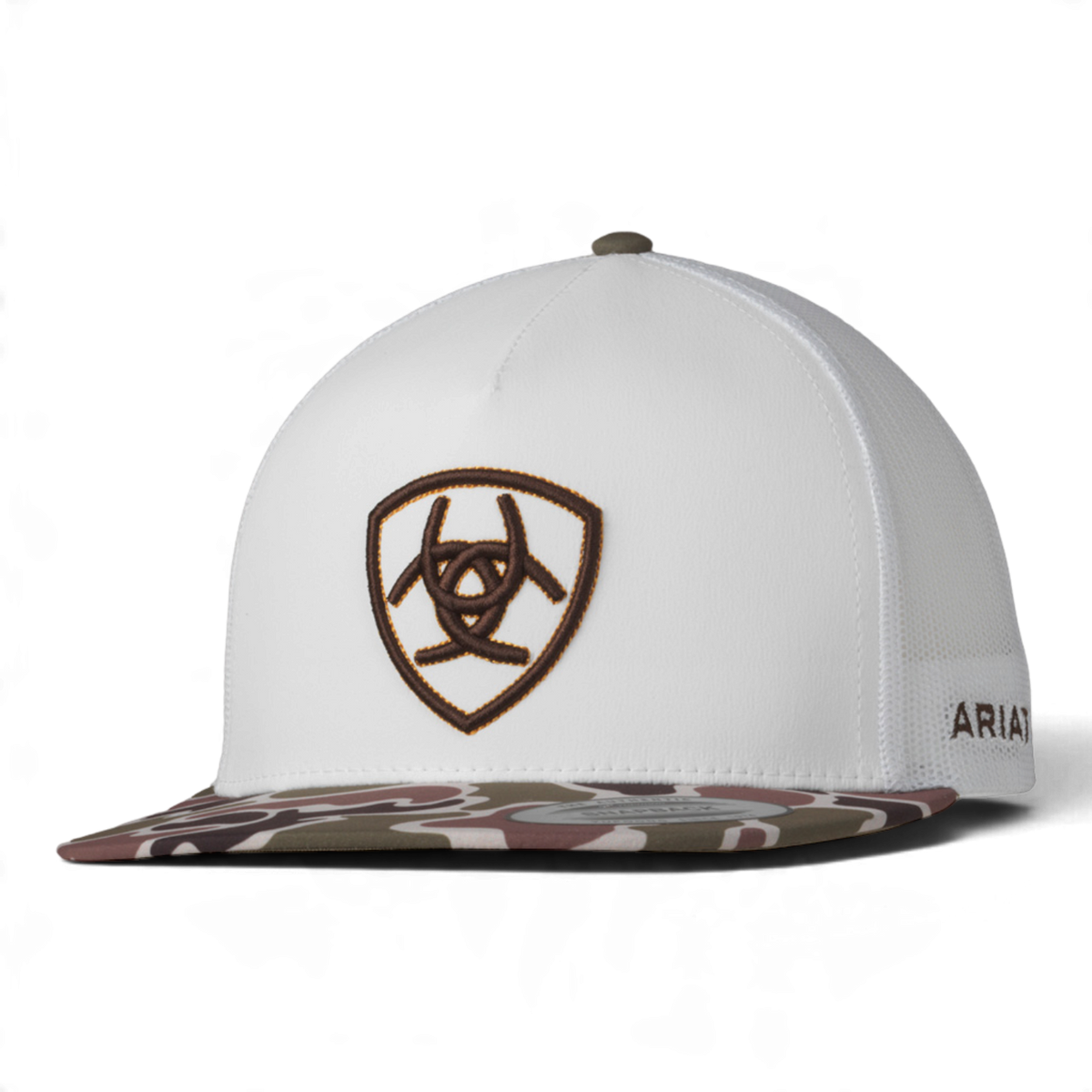 ARIAT MENS CAP SNAP BACK CAMO VISOR WHITE