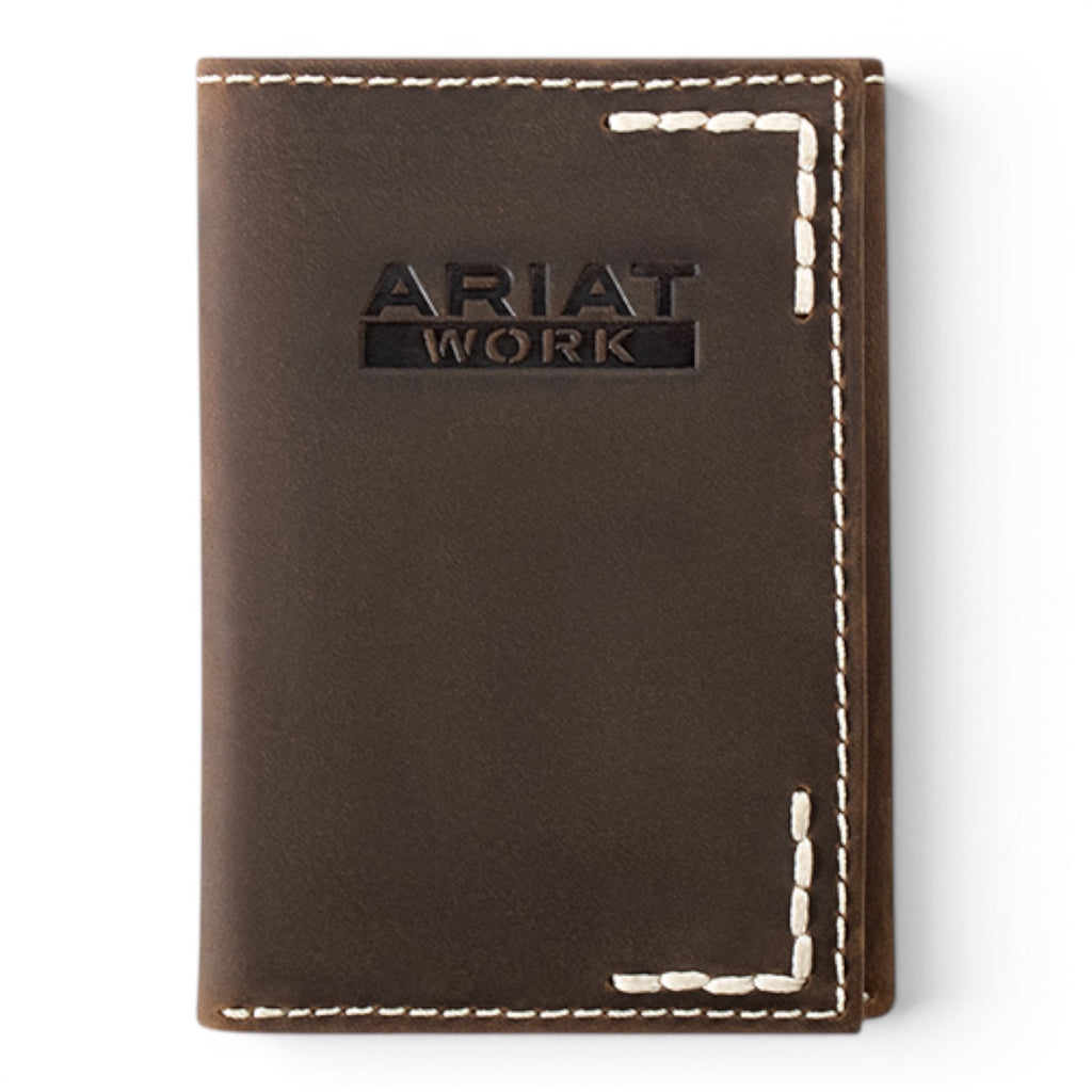 ARIAT WORK MENS TRIFOLD STYLE WALLET THICK STICH BROWN