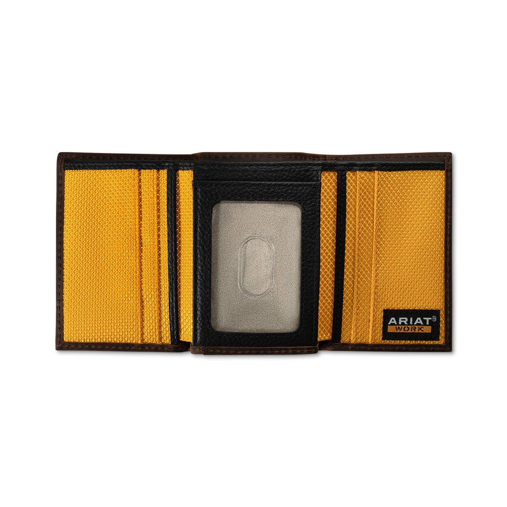 ARIAT WORK MENS TRIFOLD STYLE WALLET THICK STICH BROWN