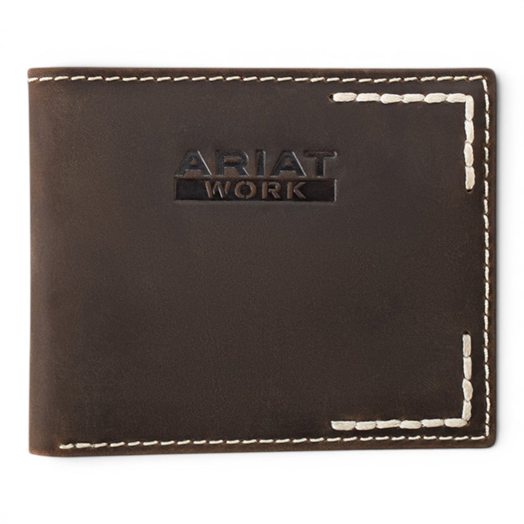 ARIAT WORK MENS BIFOLD STYLE WALLET THICK STITCH BROWN