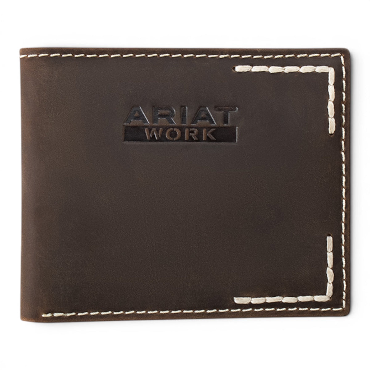 ARIAT WORK MENS BIFOLD STYLE WALLET THICK STITCH BROWN